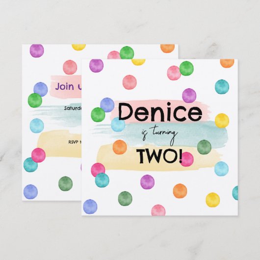 Invitation de la fête d'anniversaire Polka Dot (Devant / Derrière)