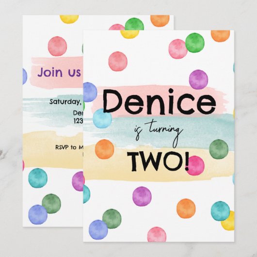 Invitation de la fête d'anniversaire Polka Dot (Devant / Derrière)