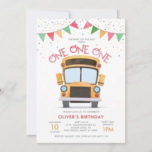 Invitation de la fête d'autobus 1er anniversaire (Devant)