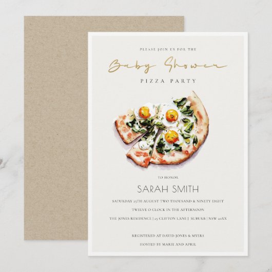 Invitation de la fête de Baby shower de la pizza d (Devant / Derrière)