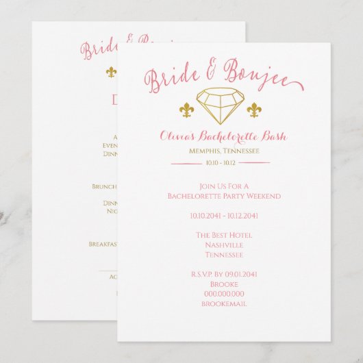 Invitation de la fête de bachelorette Boujee (Devant / Derrière)