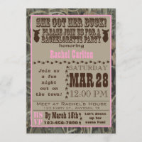 Invitation de la fête de bachelorette Camo rose