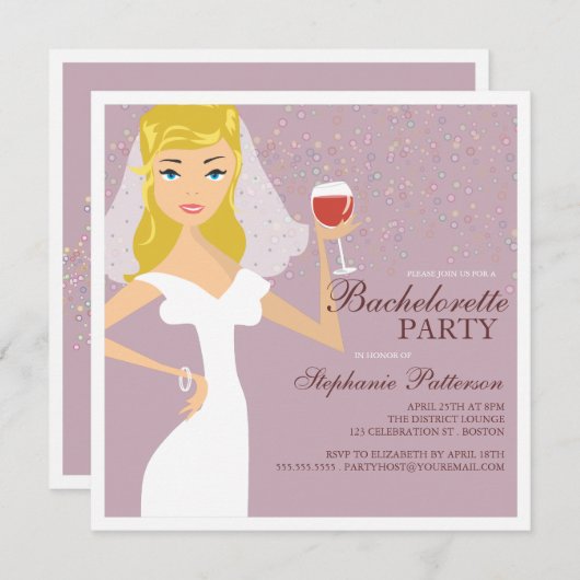 Invitation de la fête de bachelorette de vin de ma (Devant / Derrière)
