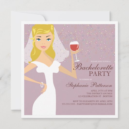 Invitation de la fête de bachelorette de vin de ma (Devant)