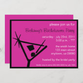Invitation de la fête de Bachelorette Martini verr (Devant / Derrière)