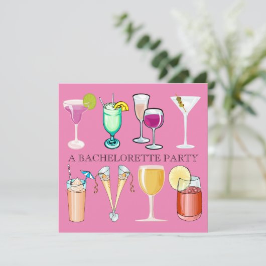 Invitation de la fête de bachelorette (rose) (Debout devant)