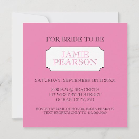 Invitation de la fête de bachelorette (rose) (Dos)