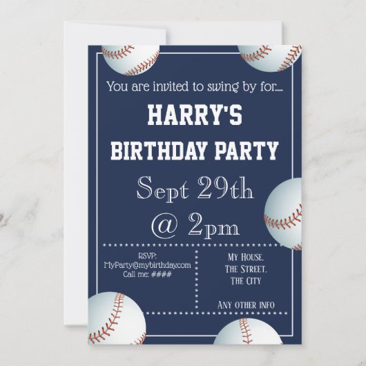 Invitation de la fête de baseball (Devant)