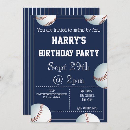 Invitation de la fête de baseball (Devant / Derrière)