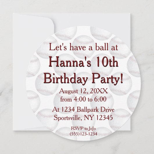 Invitation de la fête de baseball (Dos)