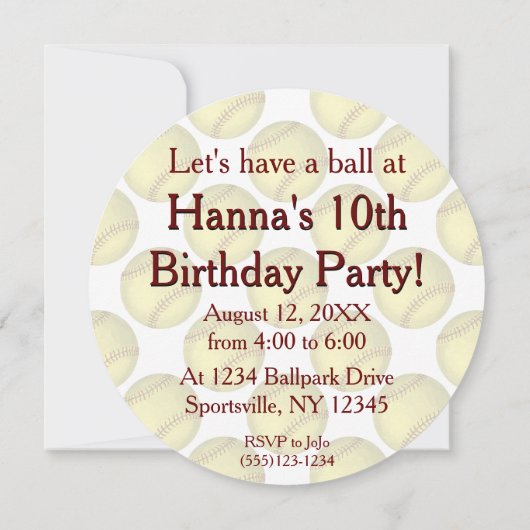 Invitation de la fête de baseball (Dos)