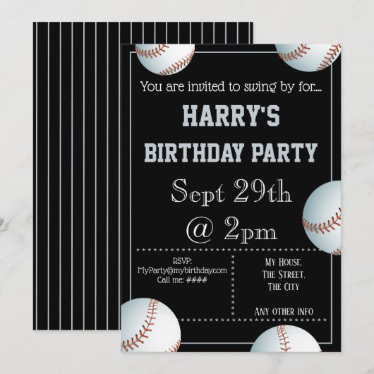 Invitation de la fête de baseball (Devant / Derrière)
