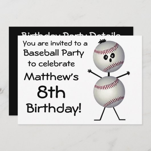 Invitation de la fête de baseball anniversaire (Devant / Derrière)