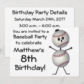 Invitation de la fête de baseball anniversaire (Devant / Derrière)