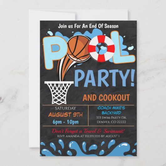 Invitation de la fête de basket-ball de la piscine (Devant)
