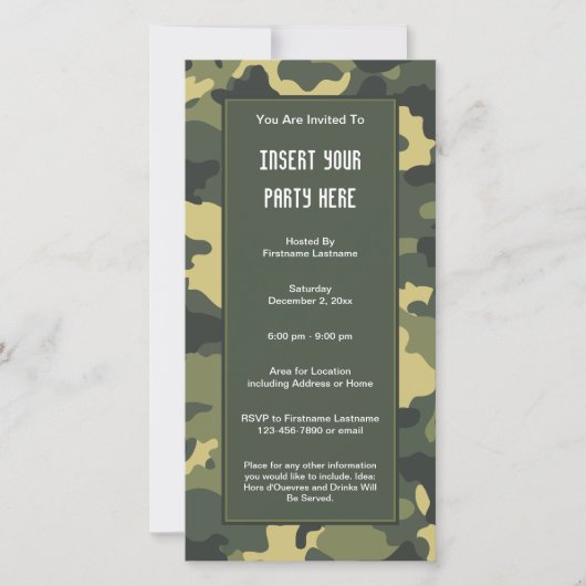 Invitation de la fête de camouflage militaire (Devant)