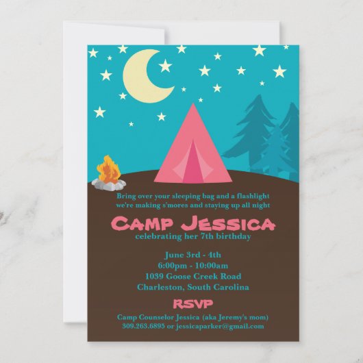 Invitation de la fête de camping (Devant)