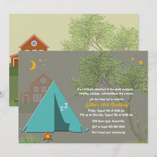 Invitation de la fête de camping (Devant / Derrière)