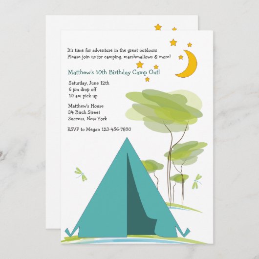 Invitation de la fête de camping (Devant / Derrière)