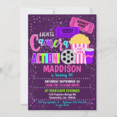 Invitation de la fête de cinéma Fille de la fête d (Devant)