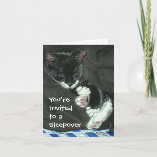 Invitation de la fête de couchage Tuxedo Cat (Devant)