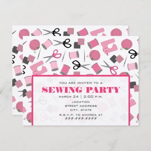 Invitation de la fête de couture rose (Devant / Derrière)