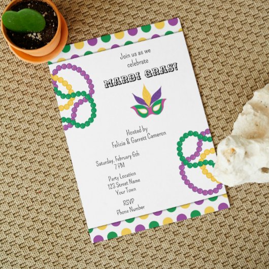 Invitation de la fête de Cute Mardi Gras