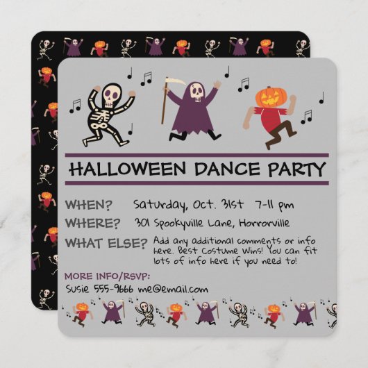Invitation de la fête de danse d'Halloween (Devant / Derrière)