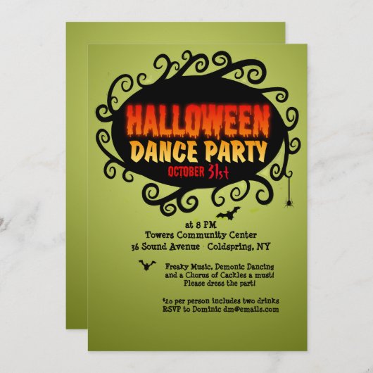 Invitation de la fête de danse d'Halloween (Devant / Derrière)