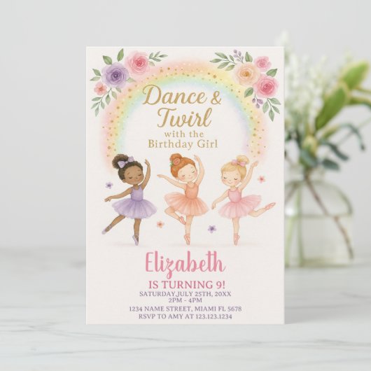 Invitation de la fête de danse rose pour filles (Debout devant)