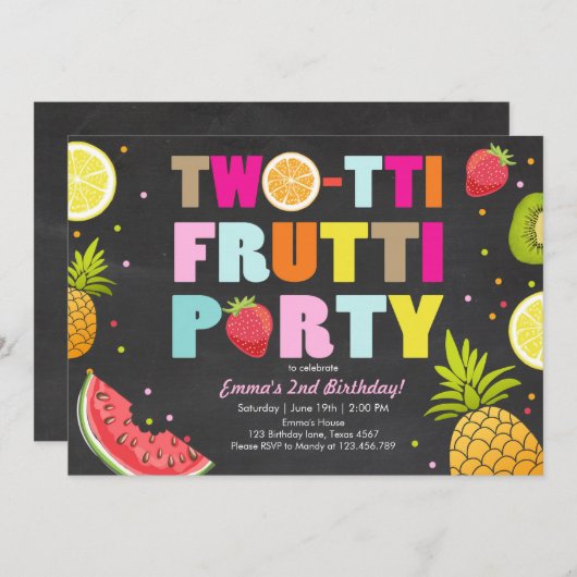 Invitation de la fête de deux tti frutti Tutti fru (Devant / Derrière)