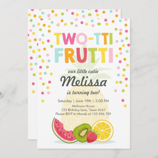 Invitation de la fête de deux tti frutti Tutti fru (Devant / Derrière)