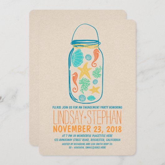 Invitation de la fête de fiançailles de la plage d (Devant / Derrière)