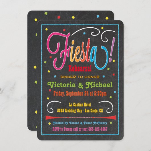 Invitation de la fête de Fiesta mexicaine Chalkboa (Devant / Derrière)