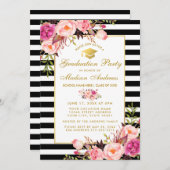 Invitation de la fête de graduation à rayures flor (Devant / Derrière)