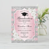 Invitation de la fête de graduation - Argent rose (Debout devant)