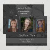 Invitation de la fête de graduation Black and Grey (Devant / Derrière)