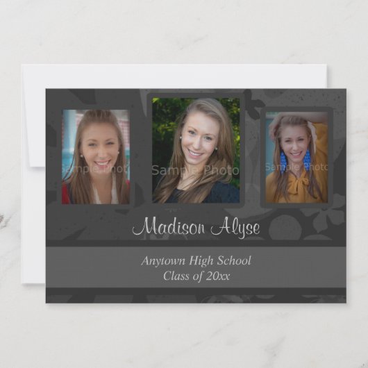 Invitation de la fête de graduation Black and Grey (Devant)