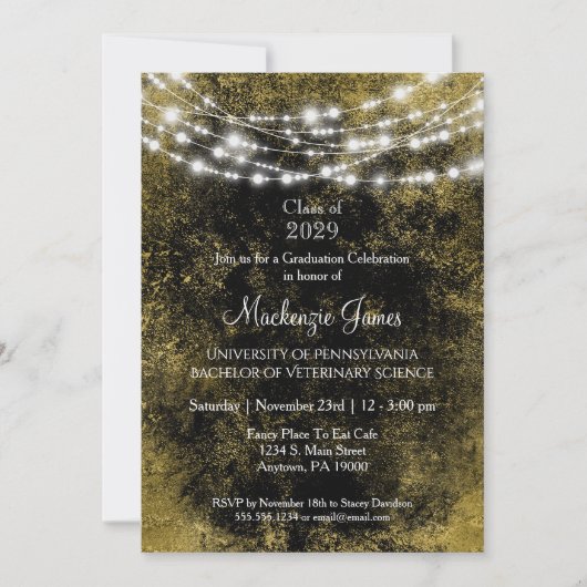 Invitation de la fête de graduation Black Gold Lig (Devant)