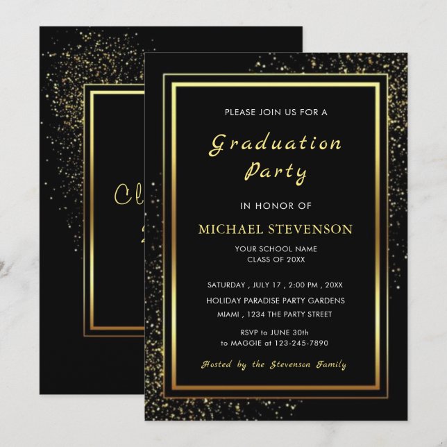 Invitation de la fête de graduation - Black Gold m (Devant / Derrière)