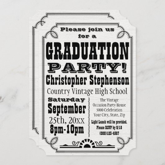 Invitation de la fête de graduation blanche de pay (Devant / Derrière)