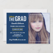 Invitation de la fête de graduation bleu et blanc (Devant)