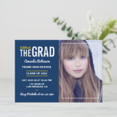 Invitation de la fête de graduation bleu et blanc (Debout devant)