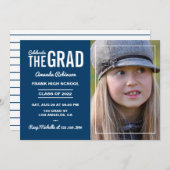 Invitation de la fête de graduation bleu et blanc (Devant / Derrière)