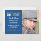 Invitation de la fête de graduation bleu et gris (Devant)