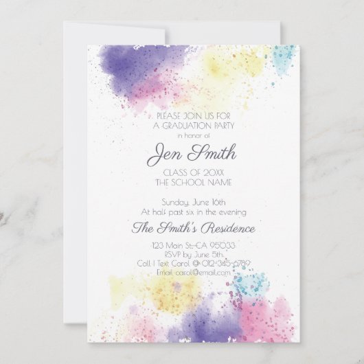 Invitation de la fête de graduation d'aquarelle mo (Devant)