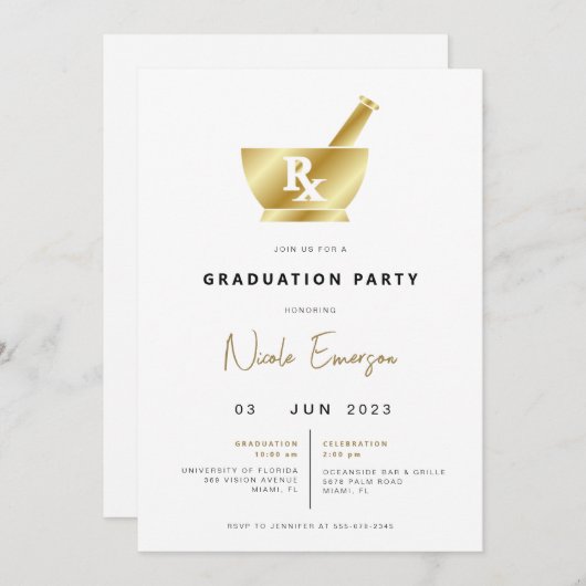 Invitation de la Fête de Graduation de l'École de  (Devant / Derrière)