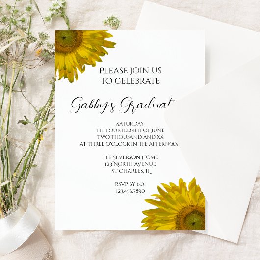 Invitation de la fête de graduation des tournesols