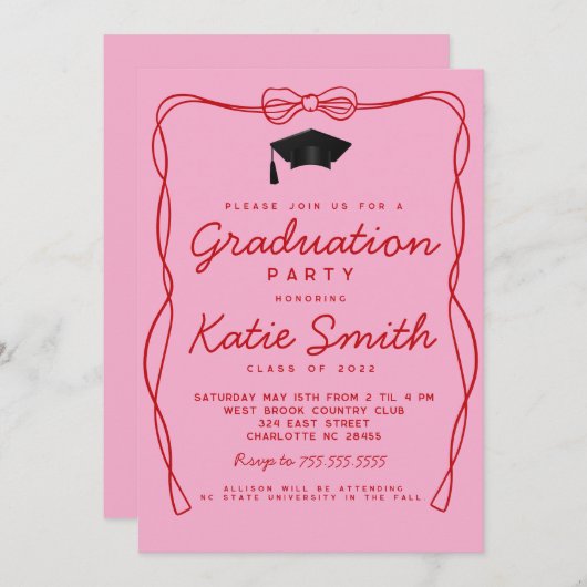 Invitation de la fête de graduation, Doodles BowGr (Devant / Derrière)