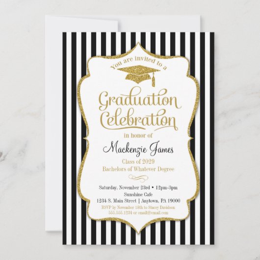 Invitation de la fête de graduation Elégant Black  (Devant)